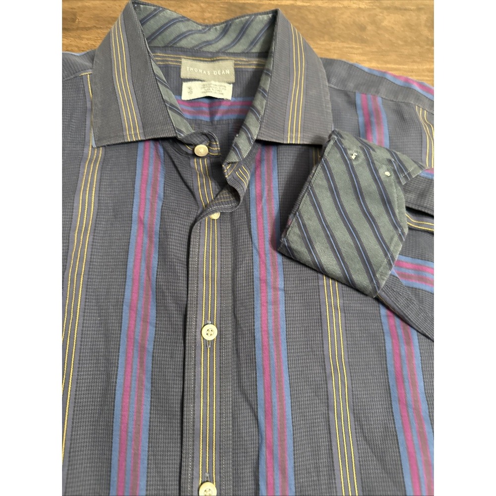 Thomas Dean Shirt Men's Size XL/TG Striped Flip Cuff Long Sleeve Dress Shirt